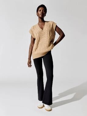 ONA Alpaca Wool Blend Oversized Audrey Sweater Brown Cable Knit XS Fisherman